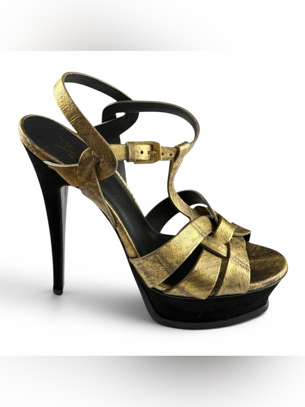 Saint Laurent YSL Metallic Gold Tribute Platform Sandals – Size 37